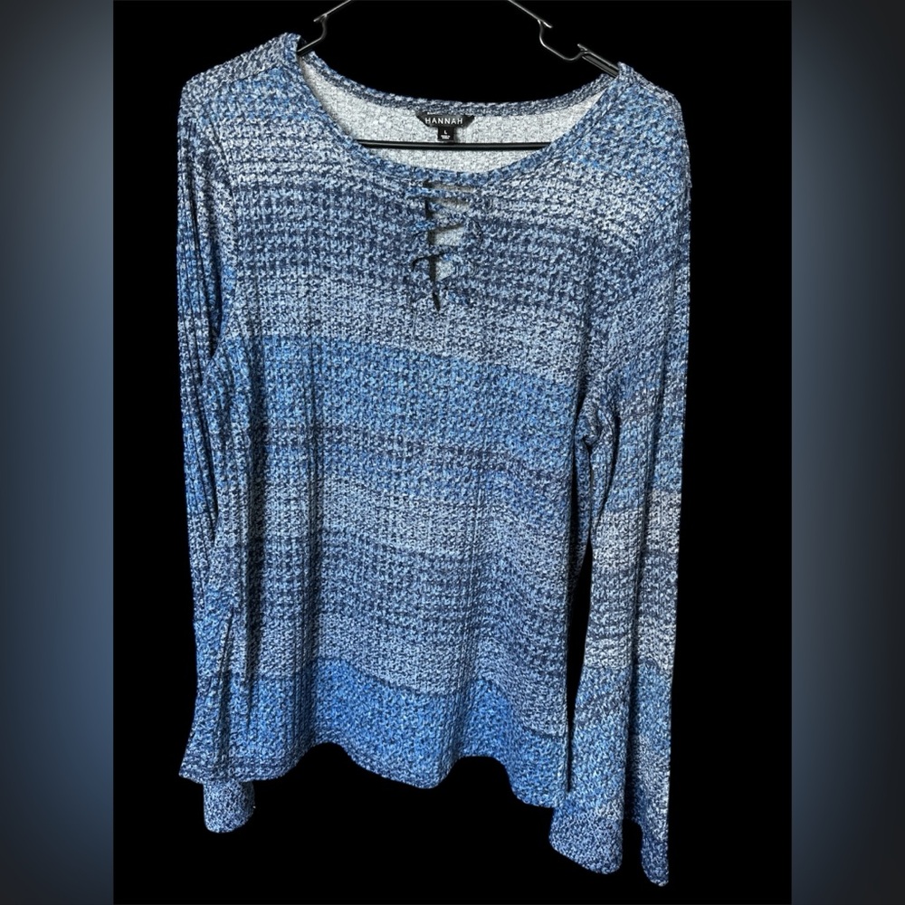 Hannah- Blue Knit Waffle Women's Top